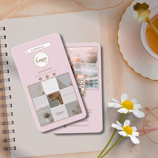 Elegant Roze Instagram Fotocollage Visitekaartje