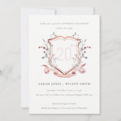 Elegant roze Jubileum voor monogram bloem Kaart (Voorkant)