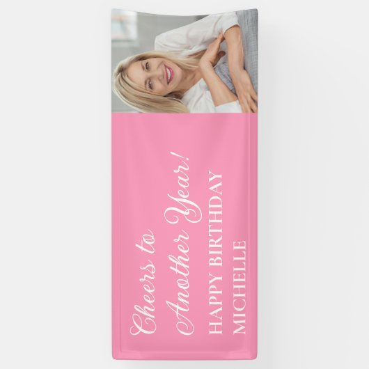 Elegant roze juicht nog een jaar verjaardag foto spandoek (Verticaal)