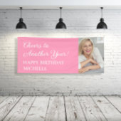 Elegant roze juicht nog een jaar verjaardag foto spandoek