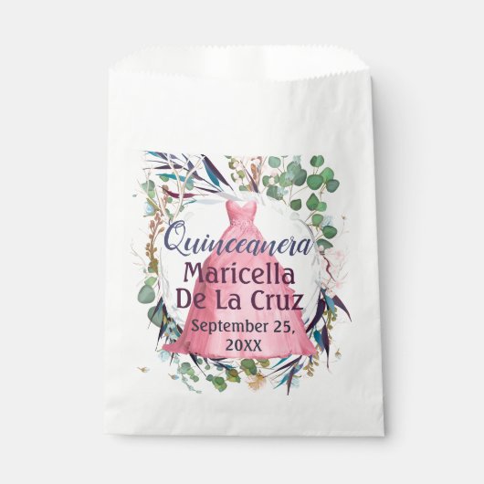 Elegant roze jurk ontwerp Quinceanera Bedankzakje (Voorkant)