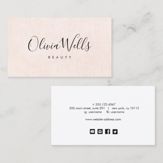 Elegant roze kalligrafie sociale media pictogramme visitekaartje (Voorkant / Achterkant)