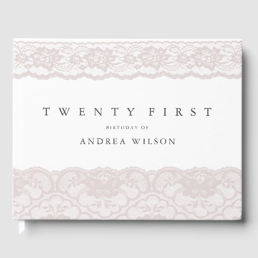 Elegant roze kant 21ste verjaardag gastenboek (Voorkant)
