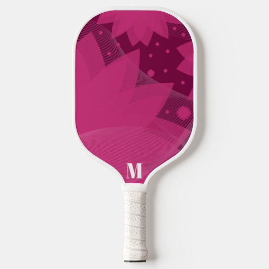 Elegant Roze Kant en Wit Modern Monogram Pickleball Paddle (Voorkant)