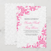 Elegant Roze Kant Wit Damasks Bruiloft Kaart (Voorkant / Achterkant)