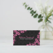 Elegant Roze Kant Zwart Damasks Visitekaartje (Staand voorkant)