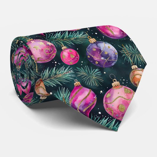 Elegant Roze Kerstbalpatroon Stropdas (Opgerold)