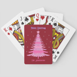 Elegant Roze Kerstboom Aangepaste Naam Rood Pokerkaarten
