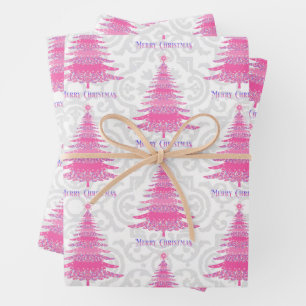 Elegant roze kerstboom cadeau inpakpapier vel