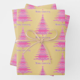Elegant Roze Kerstboom Gouden Folie Gift Inpakpapier Vel