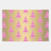 Elegant Roze Kerstboom Gouden Folie Gift Inpakpapier Vel (Voorkant)