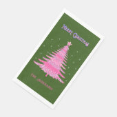 Elegant Roze Kerstboom Naam Custom Groen Servet (Hoek)