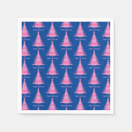 Elegant Roze Kerstboom Patroon Marine Blauw Servet