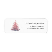 Elegant roze kerstboom retouradreslabel etiket (Voorkant)