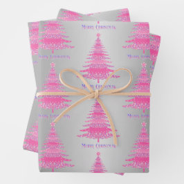 Elegant Roze Kerstboom Zilveren Folie Gift Inpakpapier Vel