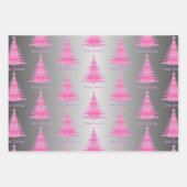Elegant Roze Kerstboom Zilveren Folie Gift Inpakpapier Vel (Voorkant)