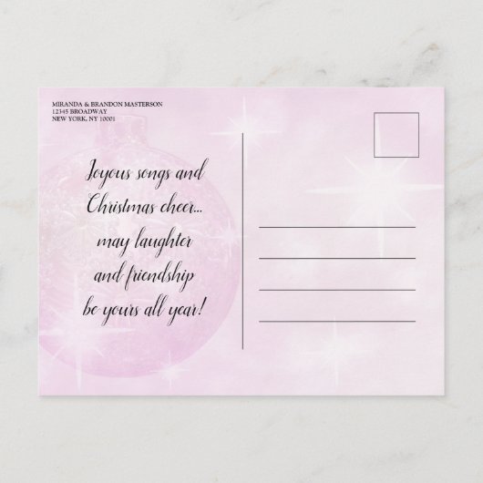 Elegant Roze Kerstfeest Bauble Uitnodiging Briefkaart (Achterkant)