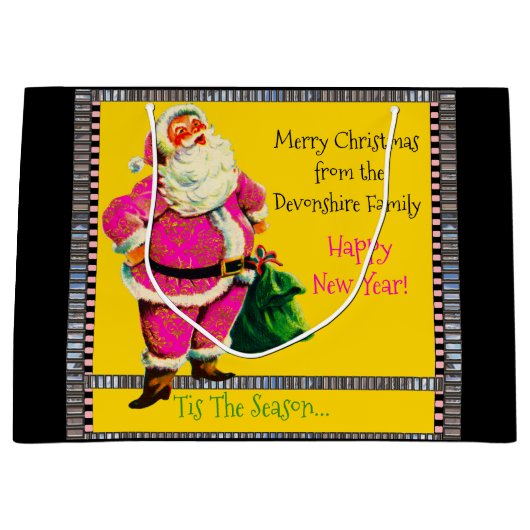 Elegant  roze kerstkerst groot cadeauzakje (Voorkant)