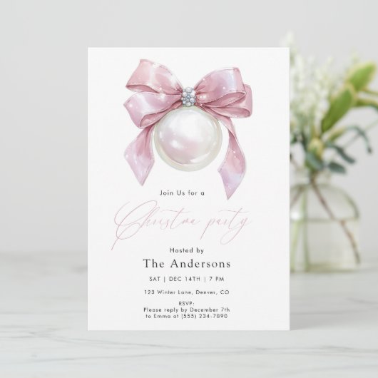Elegant Roze Kerstversiering Kerstfeest Kaart (Staand voorkant)