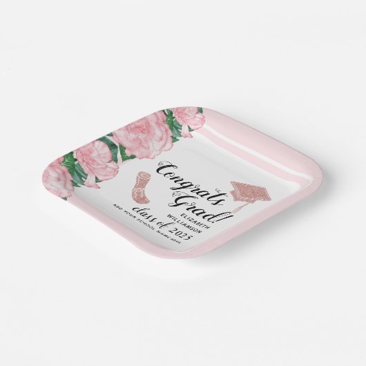 Elegant Roze Klasse 2025 Gefeliciteerd Afstudeerde Papieren Bordje (Gebogen)