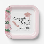 Elegant Roze Klasse 2025 Gefeliciteerd Afstudeerde Papieren Bordje (Voorkant)
