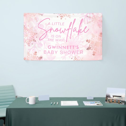 Elegant Roze Kleine Sneeuwvlok Baby shower Spandoek (Beurs)