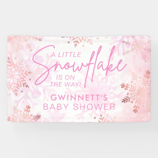 Elegant Roze Kleine Sneeuwvlok Baby shower Spandoek (Horizontaal)