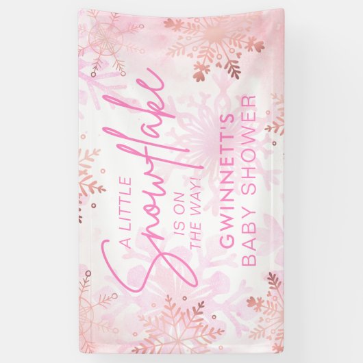 Elegant Roze Kleine Sneeuwvlok Baby shower Spandoek (Verticaal)