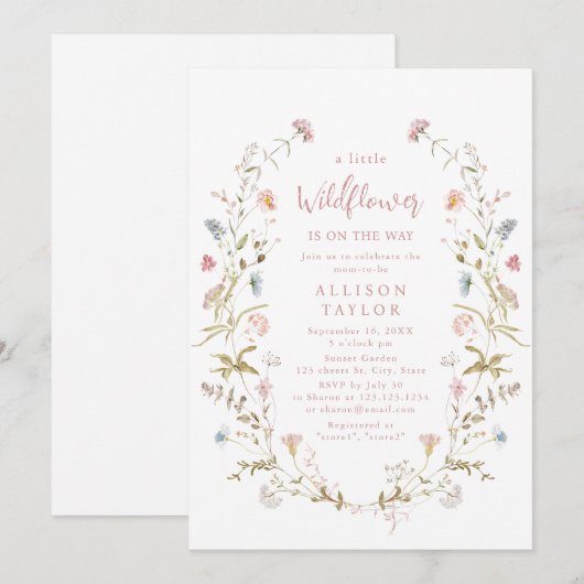 Elegant Roze Kleine Wildflower Boho Baby shower Kaart (Voorkant / Achterkant)