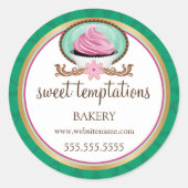 Elegant roze koekjesbakkerij ronde sticker (Voorkant)