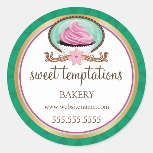 Elegant roze koekjesbakkerij ronde sticker (Voorkant)