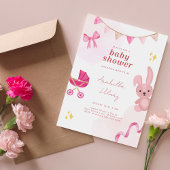 Elegant roze konijn Baby shower uitnodiging