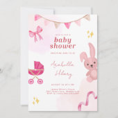 Elegant roze konijn Baby shower uitnodiging (Voorkant)