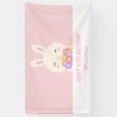 Elegant roze konijn en bloemen meiden verjaardag spandoek (Verticaal)