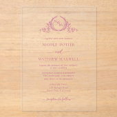 Elegant Roze Koninklijke Kroon Krans Monogram Acryl Uitnodigingen (Voorkant)