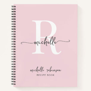 Elegant Roze Kookboek Recept Monogram Naam Notitieboek