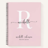 Elegant Roze Kookboek Recepten Monogram Naam Notitieboek (Voorkant)