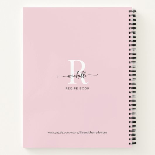 Elegant Roze Kookboek Recepten Monogram Naam Notitieboek (Achterkant)