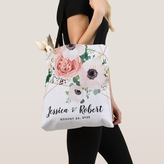 Elegant Roze Koraal Blush Bloemen Botanische Aange Tote Bag (Dichtbij)