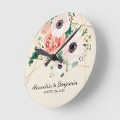 Elegant roze koraal Blush Floral Botanical Custom Ronde Klok (Hoek)