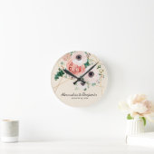 Elegant roze koraal Blush Floral Botanical Custom Ronde Klok (Huis)