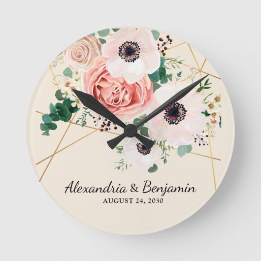 Elegant roze koraal Blush Floral Botanical Custom Ronde Klok (Voorkant)