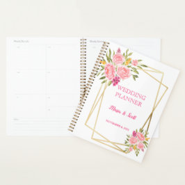 Elegant roze koraal - Floral en gouden bruiloft Planner