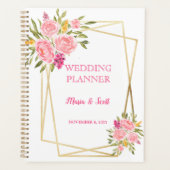 Elegant roze koraal - Floral en gouden bruiloft Planner (Voorkant)
