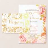 Elegant roze, koraal goud Roos bruiloft Folie Kaarten (Display)