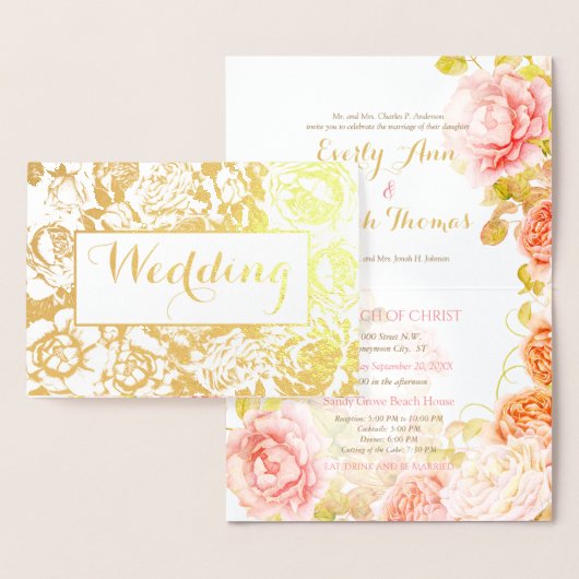 Elegant roze, koraal goud Roos bruiloft Folie Kaarten (Display)