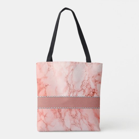 Elegant roze koraal marmer gepersonaliseerd tote bag (Achterkant)