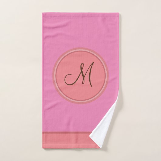 Elegant Roze Koraal Modern Monogram Bad Handdoek (Handdoek)