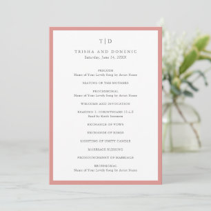 Elegant Roze Koraal Monogram Moderne Trouwdag Programmakaart