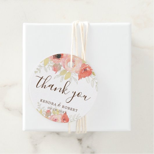 Elegant roze koraal Roos gouden bladeren Floral We Bedankjes Labels (In situ)